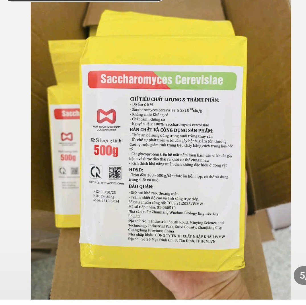 Nấm men cho tôm — Men tiêu hóa Saccharomyces cerevisiae 500g, hàng nhập khẩu có nhãn đầy đủ